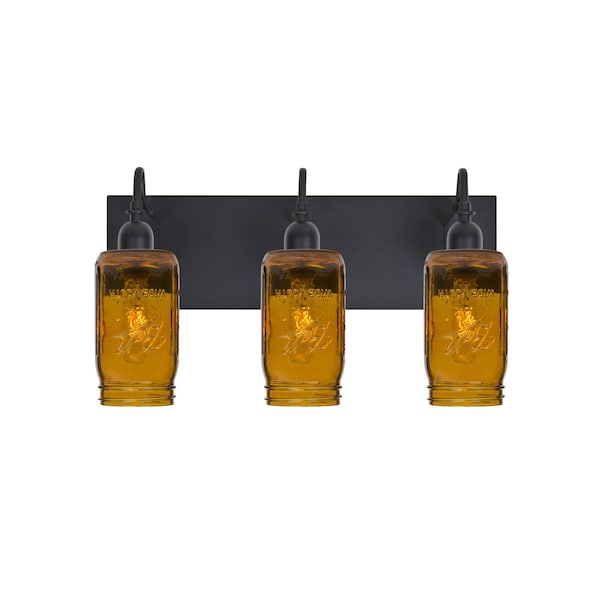 Besa Lighting Milo 4 Vanity, Amber, Black, 3x60W Incandescent 3WG-MILO4AM-BK - main